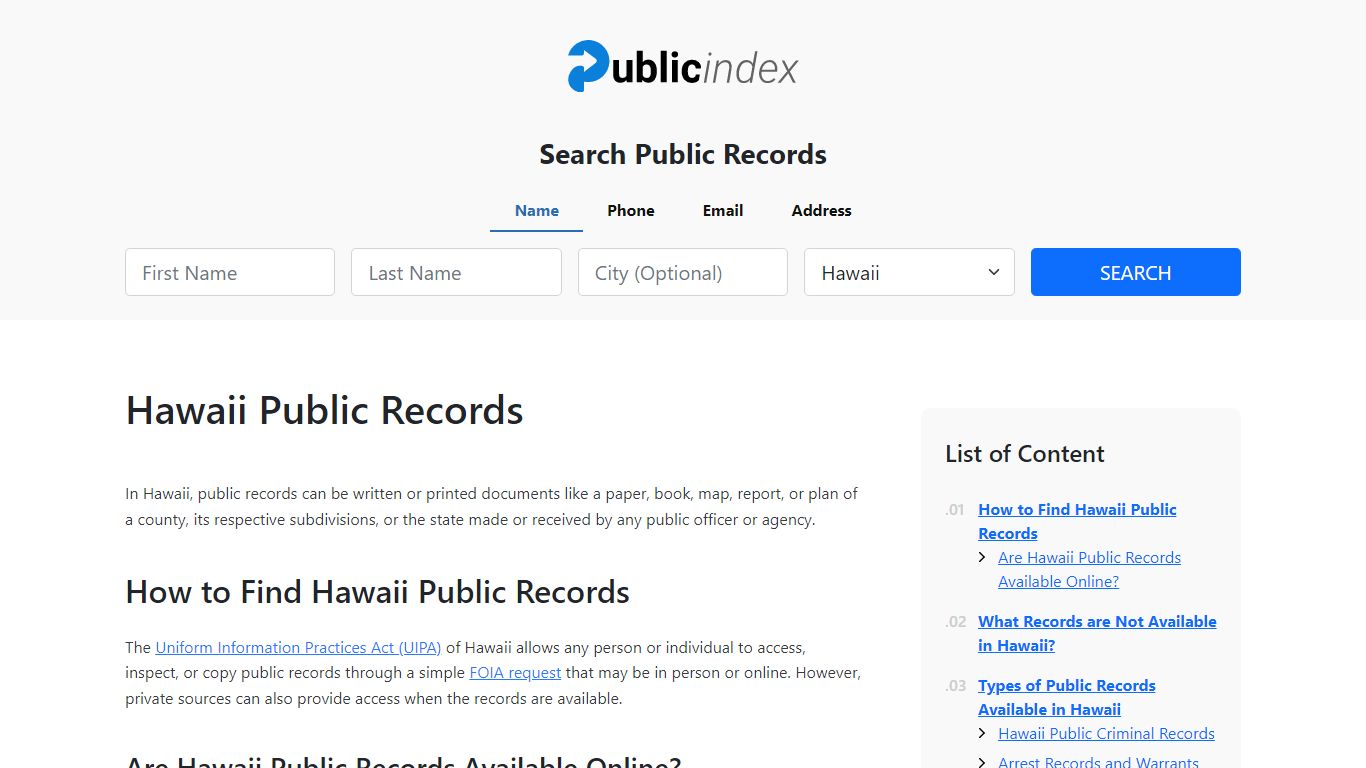 Hawaii Public Records Online - ThePublicIndex